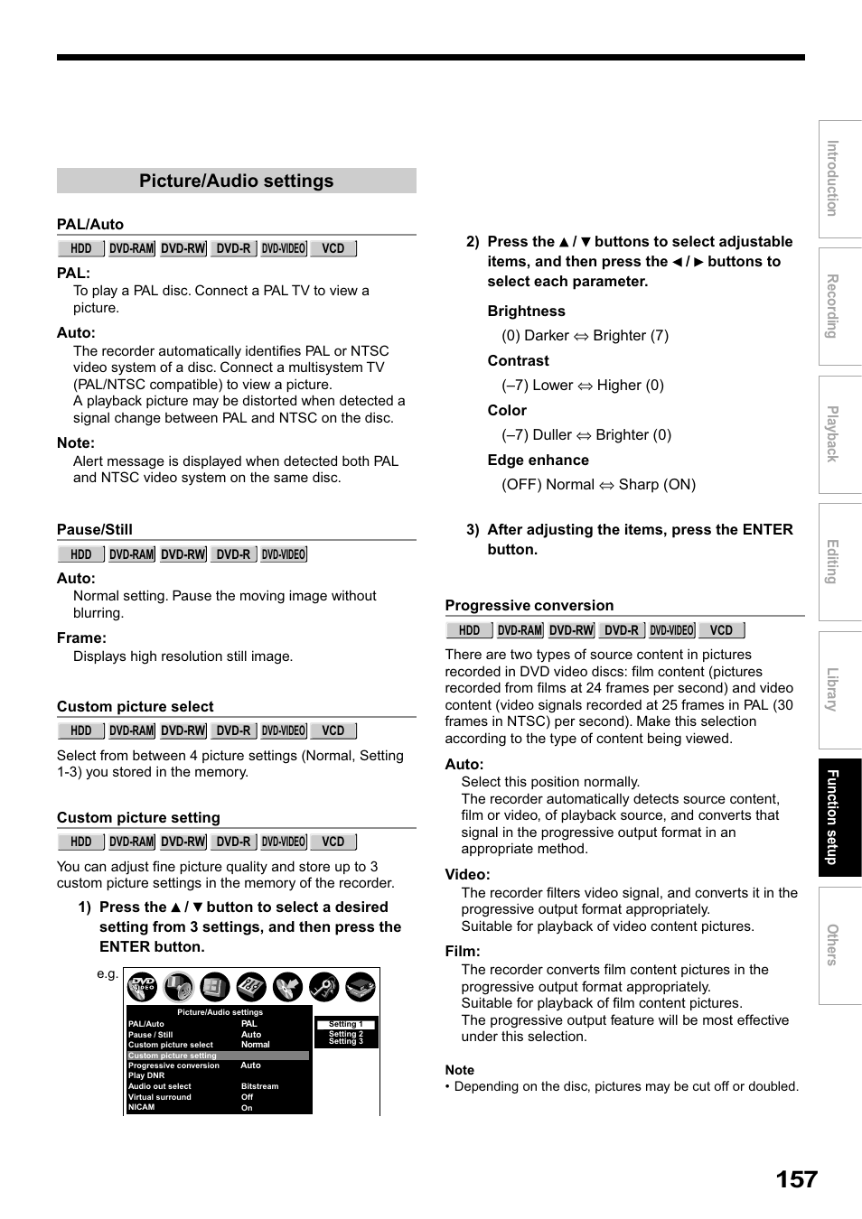 Picture/audio settings | Toshiba RD-XS32SB User Manual | Page 221 / 239