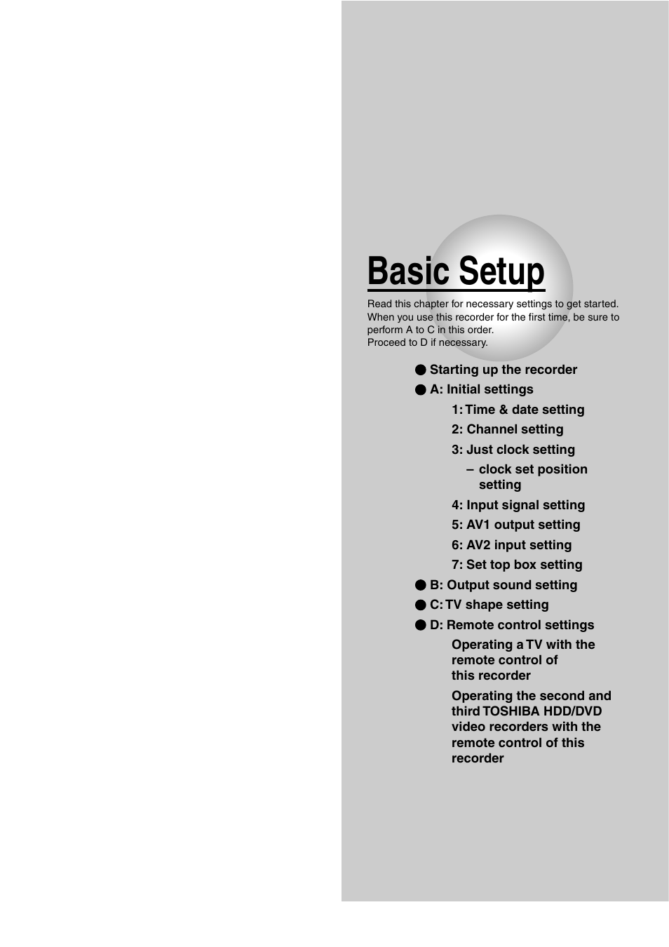 Basic setup | Toshiba RD-XS32SB User Manual | Page 33 / 239