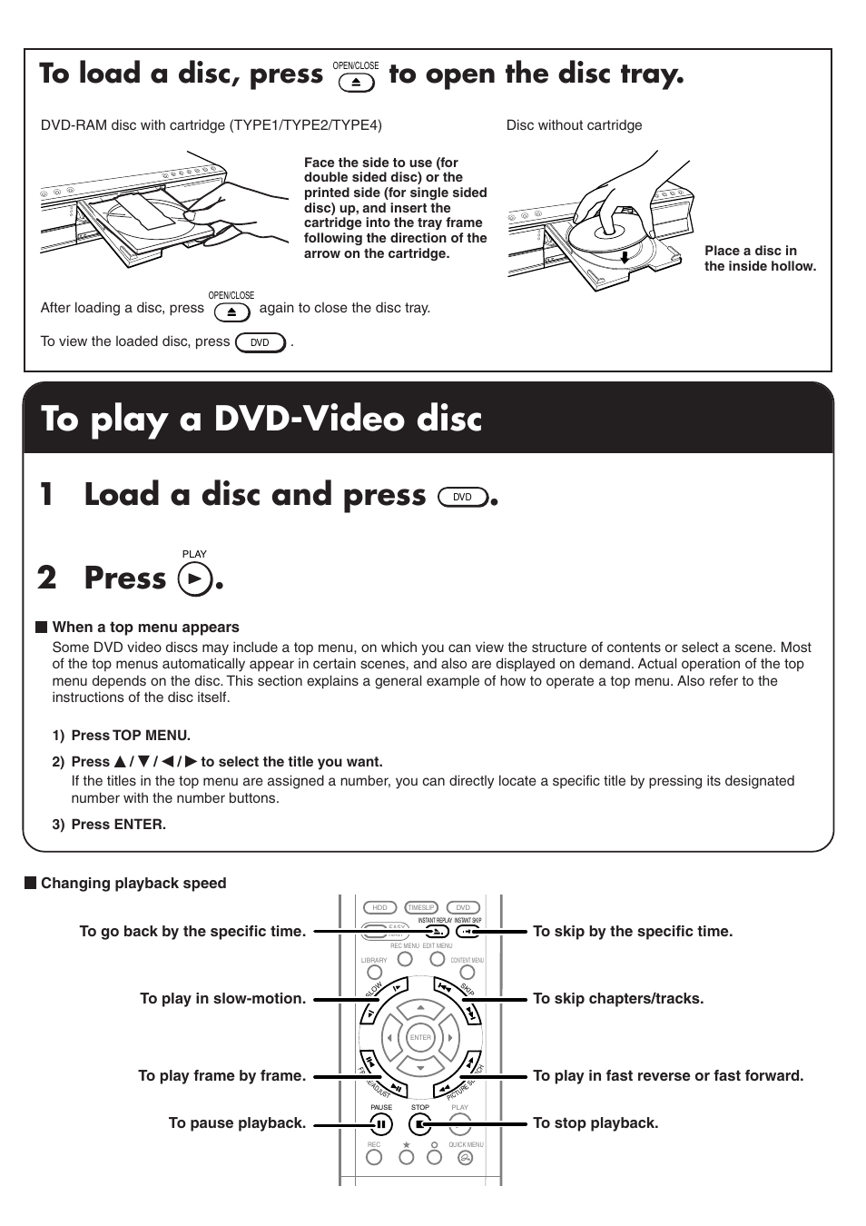 1 load a disc and press, 2 press | Toshiba RD-XS32SB User Manual | Page 5 / 239