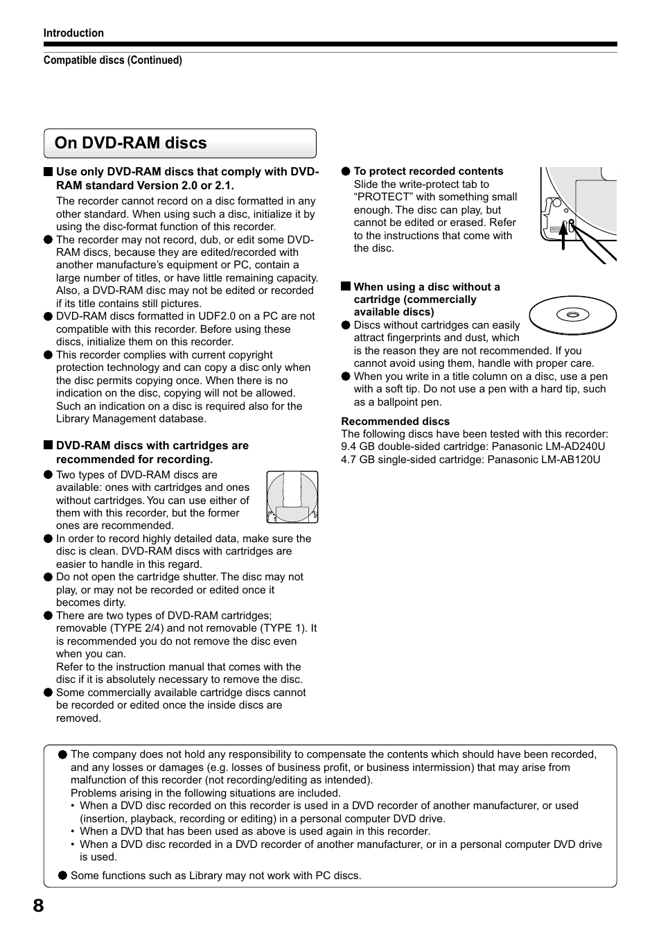 On dvd-ram discs | Toshiba RD-XS32SB User Manual | Page 72 / 239