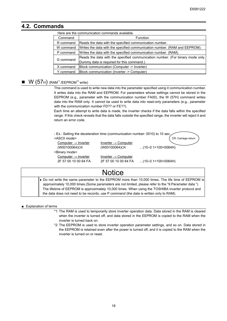 Notice, Commands, W (57 | Toshiba TOSVERT VF-S11 User Manual | Page 20 / 68