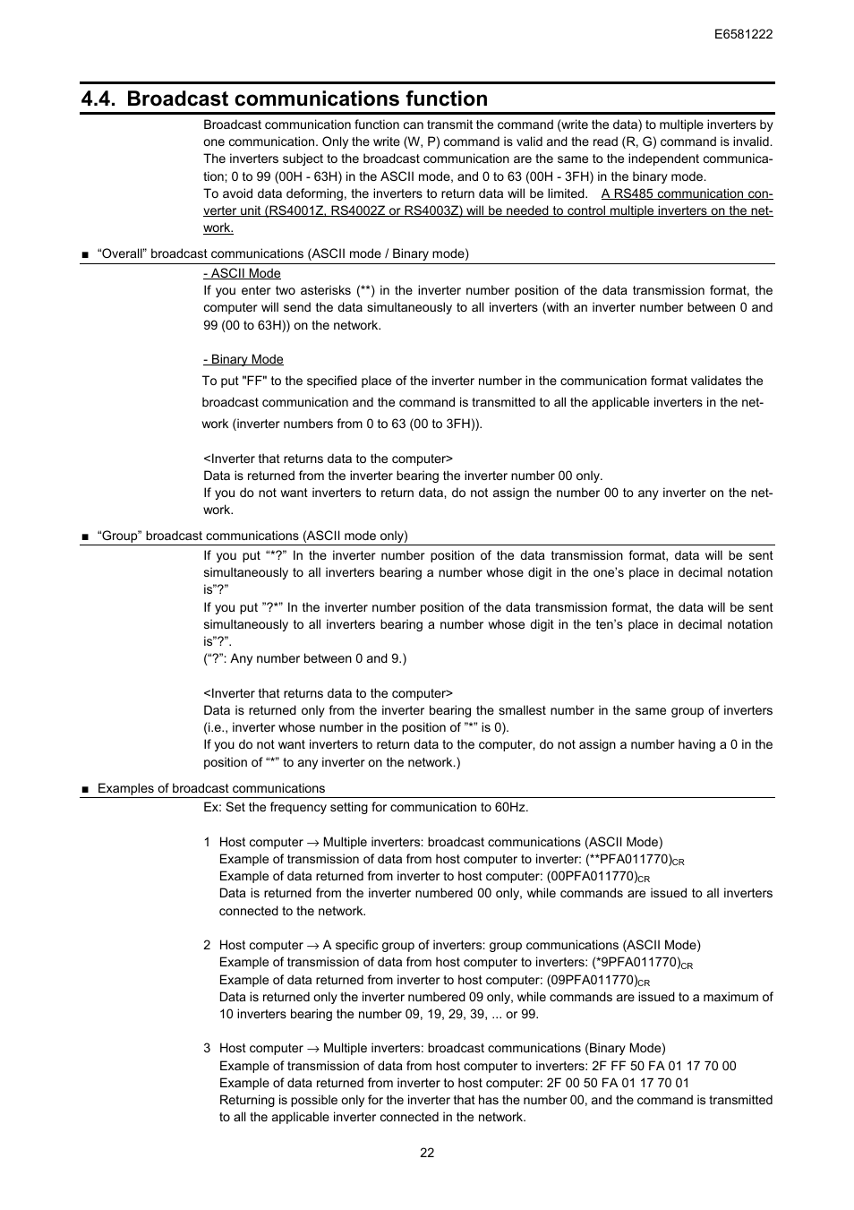 Broadcast communications function | Toshiba TOSVERT VF-S11 User Manual | Page 24 / 68