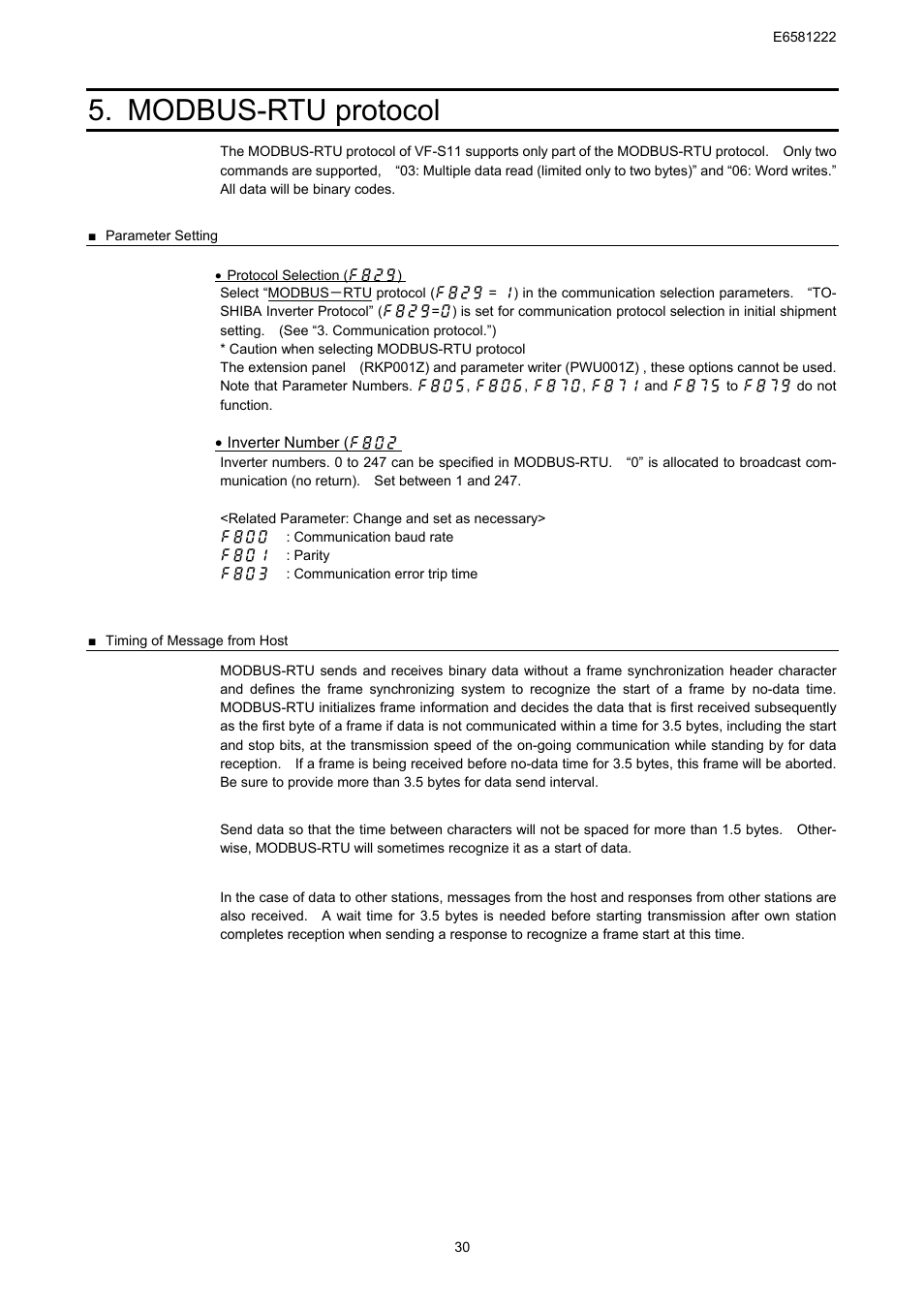 Modbus-rtu protocol | Toshiba TOSVERT VF-S11 User Manual | Page 32 / 68