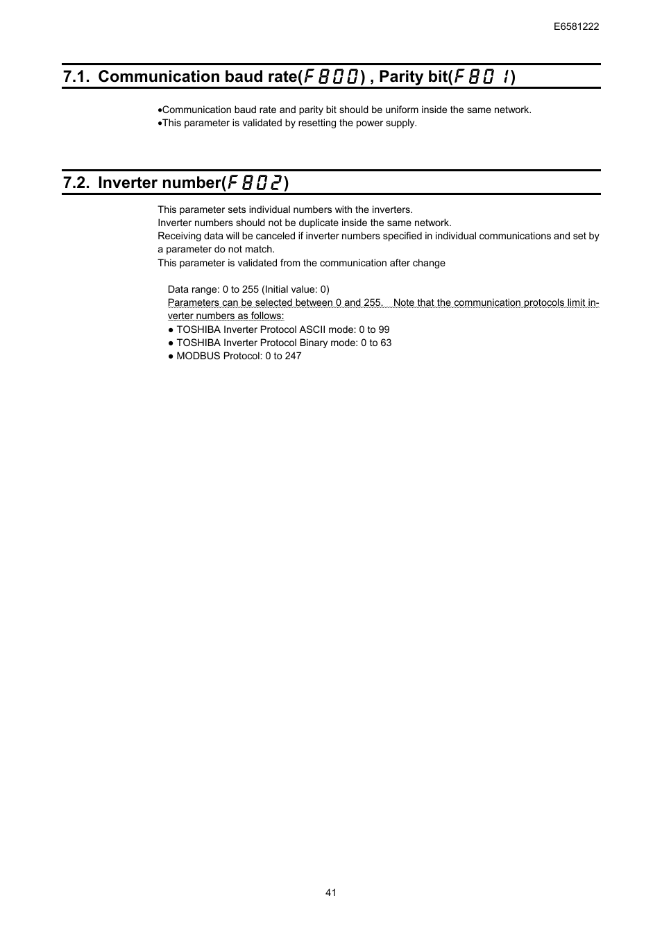 Inverter number(  ) | Toshiba TOSVERT VF-S11 User Manual | Page 43 / 68