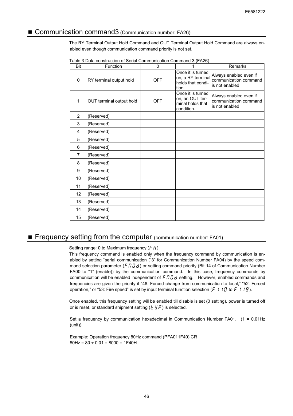 Frequency setting from the computer, Communication command3 | Toshiba TOSVERT VF-S11 User Manual | Page 48 / 68