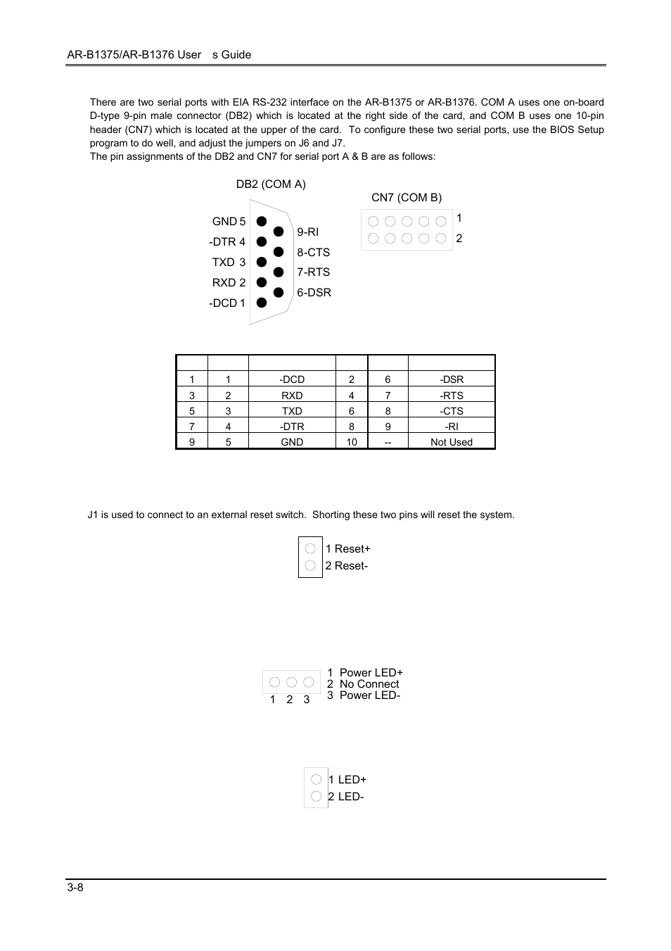 7 reset header (j1), 8 led header | Toshiba 386SX User Manual | Page 26 / 69