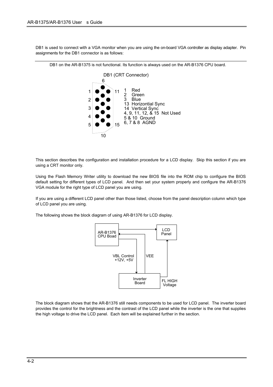 2 crt connector (db1), 2 lcd flat panel display | Toshiba 386SX User Manual | Page 30 / 69