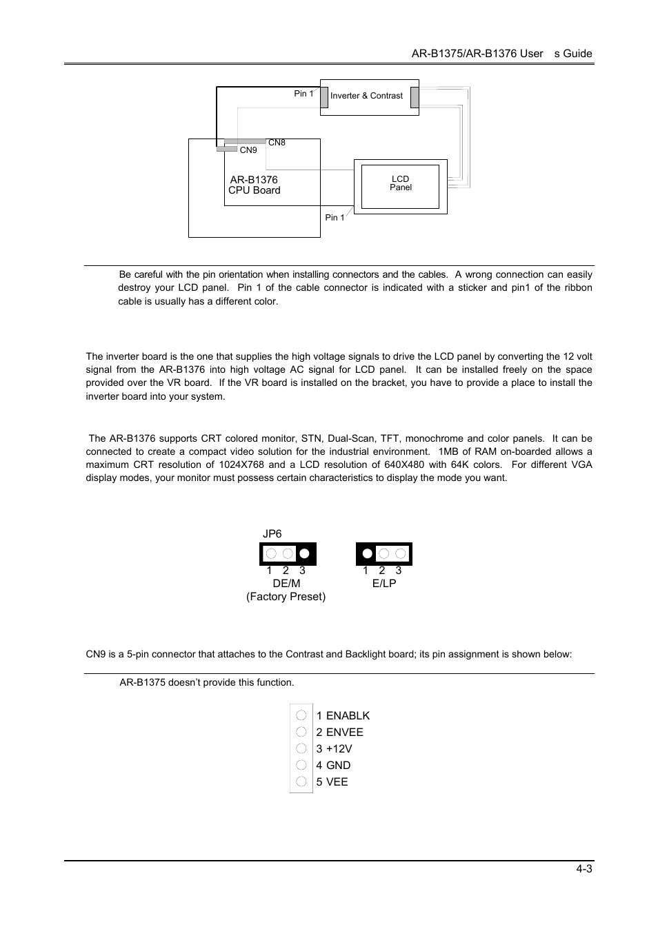 1 inverter board description, 2 lcd connector | Toshiba 386SX User Manual | Page 31 / 69