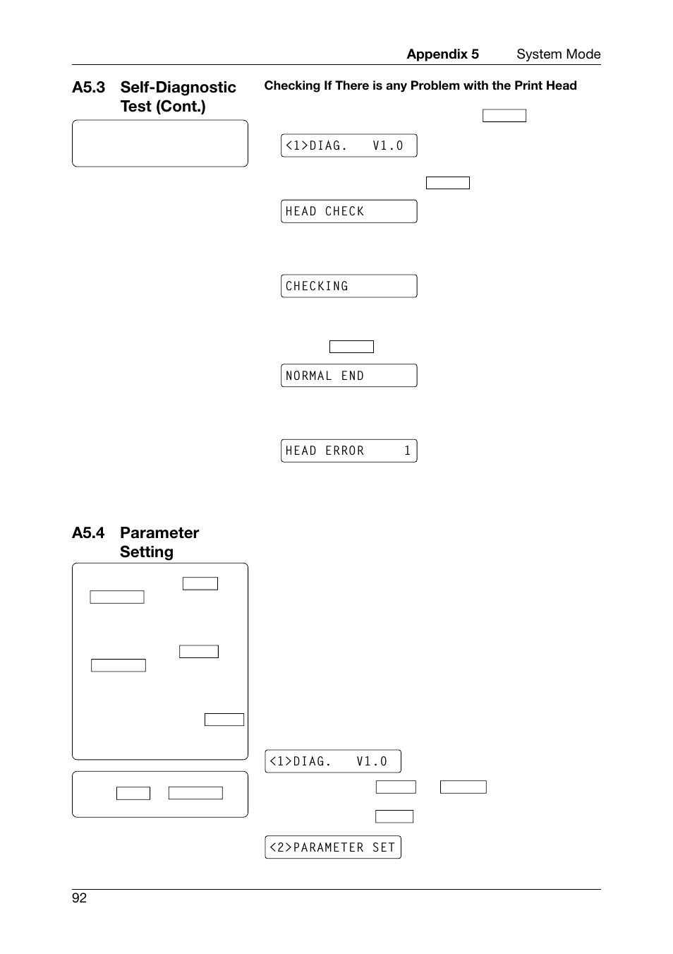 A5.4 parameter setting, A5.3 self-diagnostic test (cont.) | Toshiba TEC CB-426-T3-QQ User Manual | Page 100 / 122