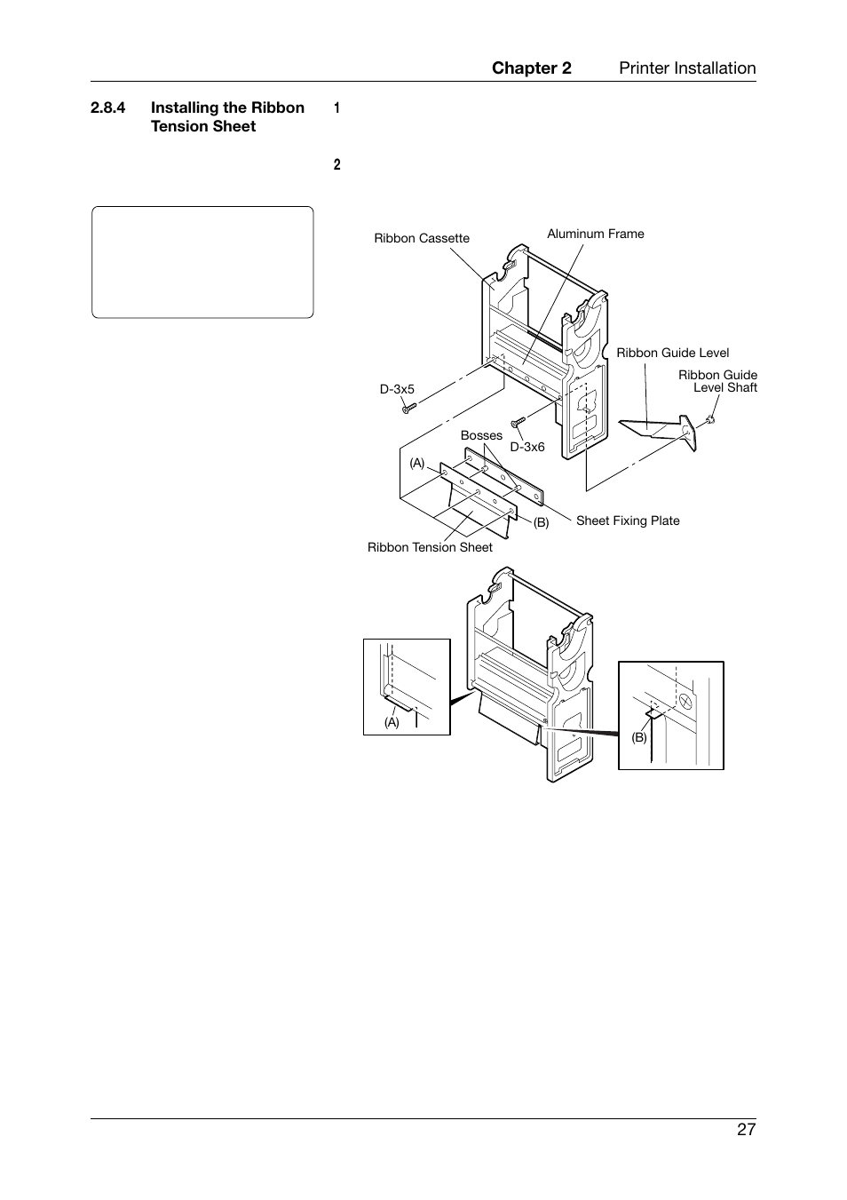 Installing the ribbon tension sheet, Chapter 2 printer installation 27 | Toshiba TEC CB-426-T3-QQ User Manual | Page 35 / 122