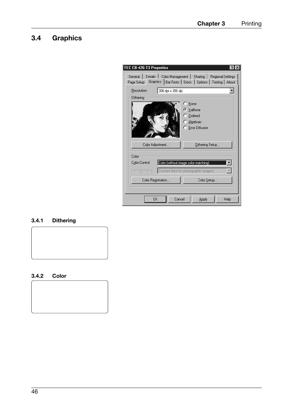 4 graphics, Dithering, Color | Toshiba TEC CB-426-T3-QQ User Manual | Page 54 / 122