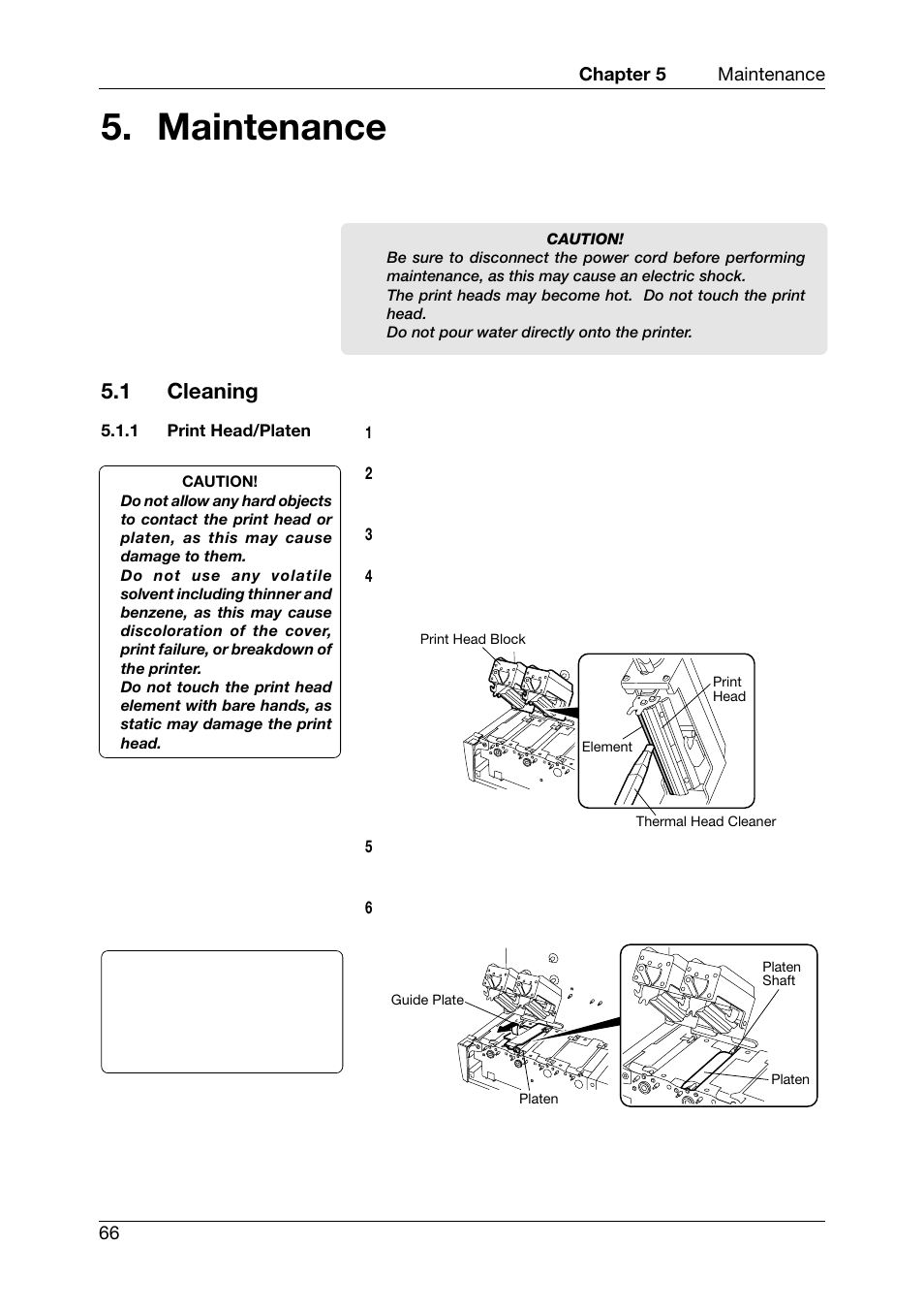 Maintenance, 1 cleaning, Print head/platen | Toshiba TEC CB-426-T3-QQ User Manual | Page 74 / 122