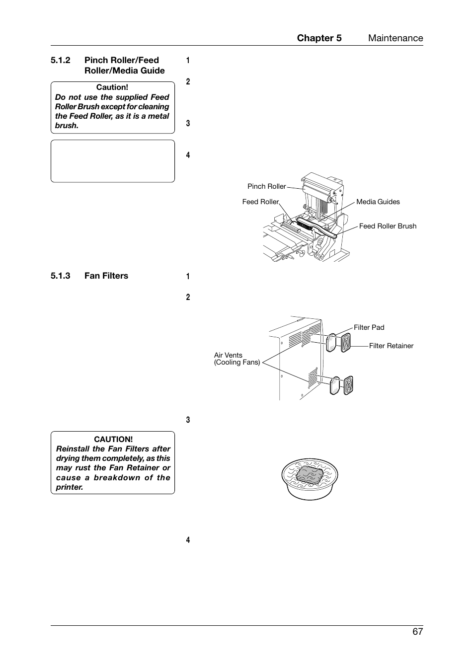 Pinch roller/feed roller/media guide, Fan filters | Toshiba TEC CB-426-T3-QQ User Manual | Page 75 / 122