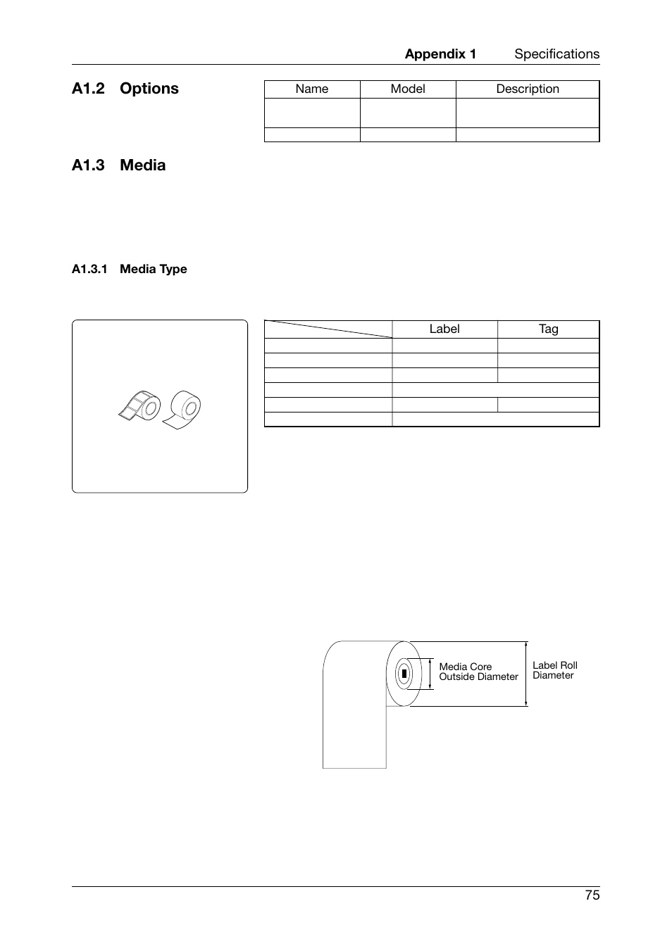 A1.2 options a1.3 media, A1.3.1 media type, A1.2 options | A1.3 media | Toshiba TEC CB-426-T3-QQ User Manual | Page 83 / 122