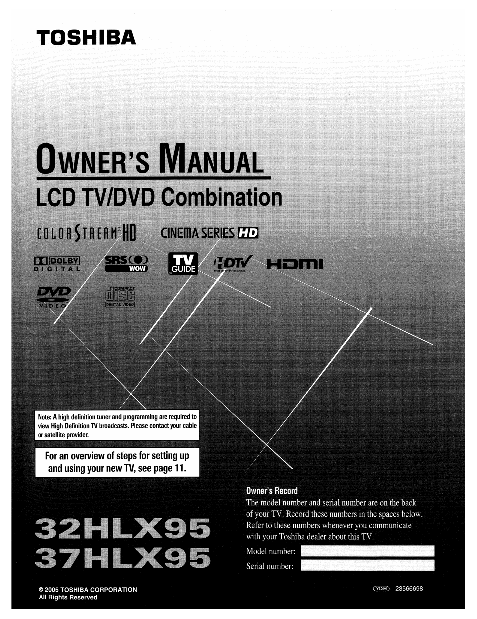 Toshiba 32HLX95 User Manual | 106 pages