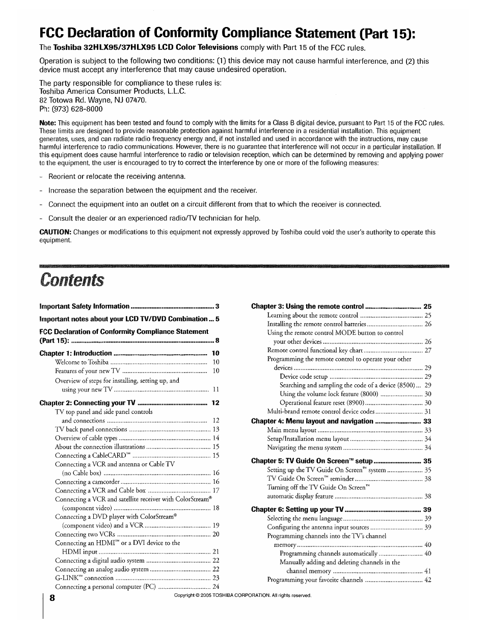 Toshiba 32HLX95 User Manual | Page 8 / 106