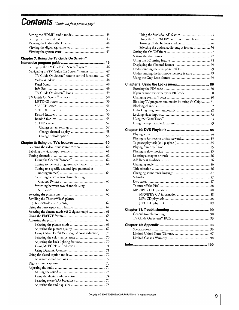 Toshiba 32HLX95 User Manual | Page 9 / 106