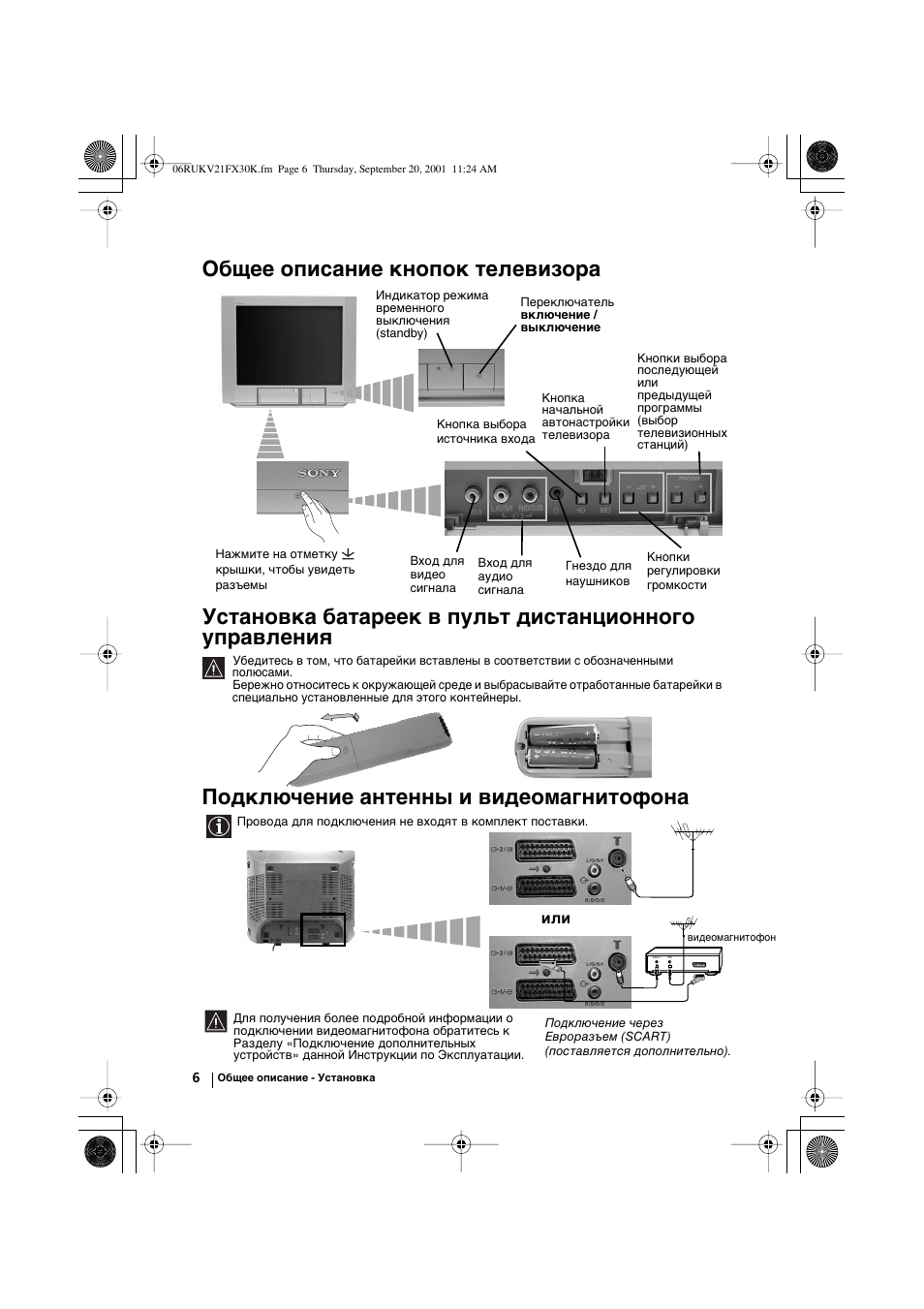 Подключение антенны и видеомагнитофона | Sony KV-21FX30K User Manual | Page 100 / 135