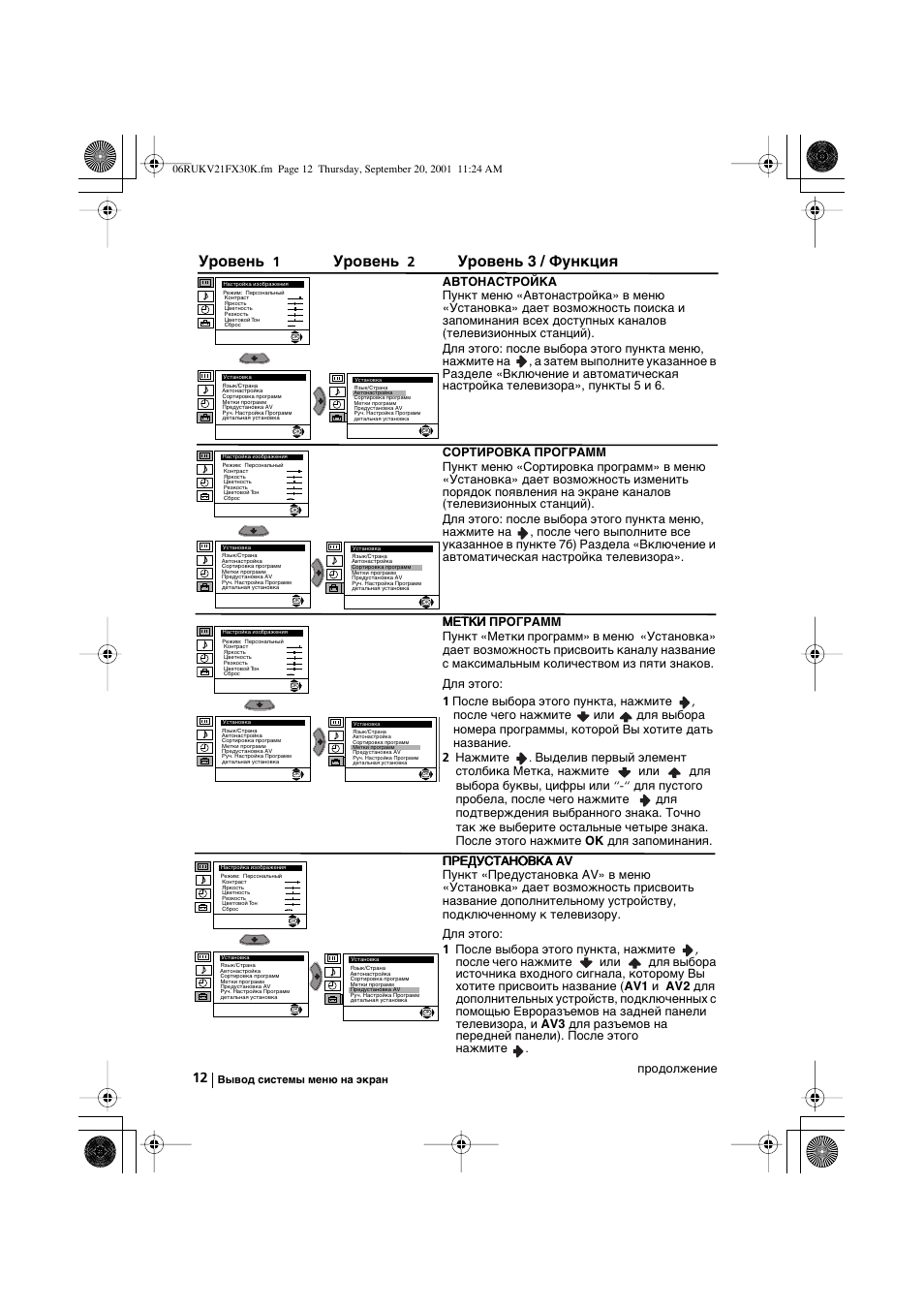 Уровень, Уровень 3 / функция | Sony KV-21FX30K User Manual | Page 106 / 135