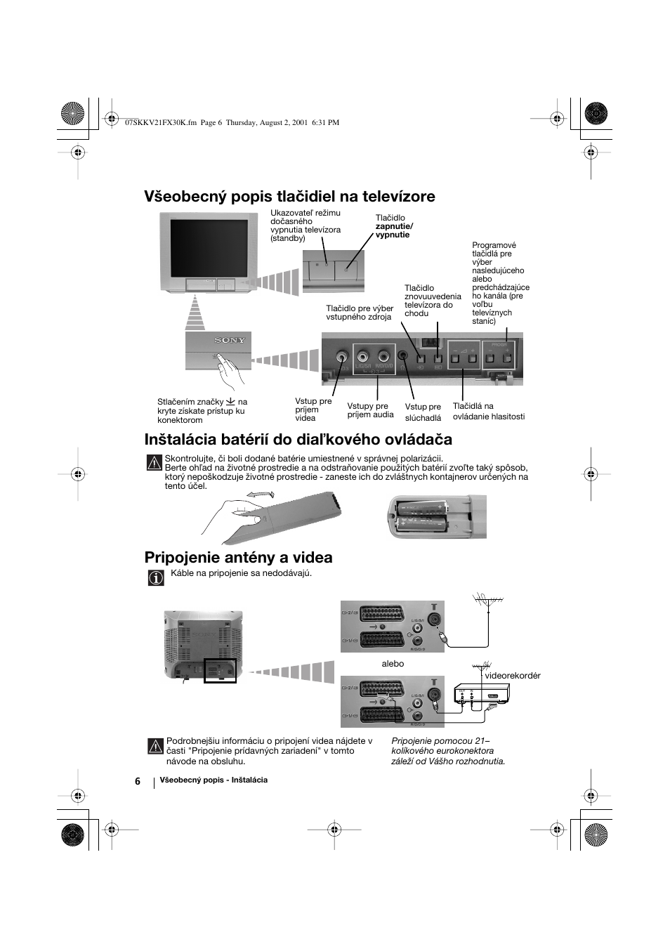 Pripojenie antény a videa | Sony KV-21FX30K User Manual | Page 119 / 135