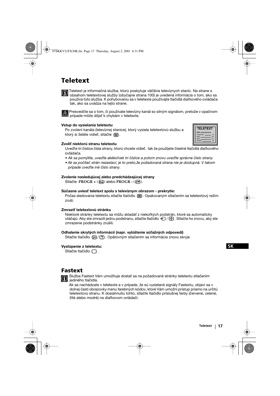 Teletext, Fastext | Sony KV-21FX30K User Manual | Page 130 / 135