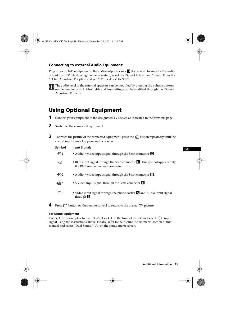 Using optional equipment | Sony KV-21FX30K User Manual | Page 18 / 135