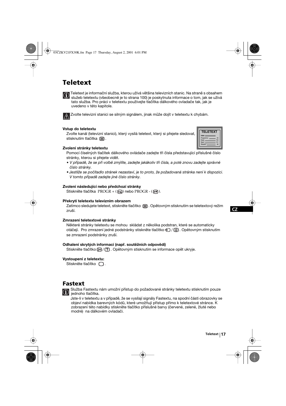 Teletext, Fastext | Sony KV-21FX30K User Manual | Page 54 / 135