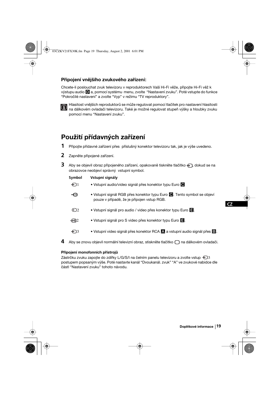 Použití přídavných zařízení | Sony KV-21FX30K User Manual | Page 56 / 135