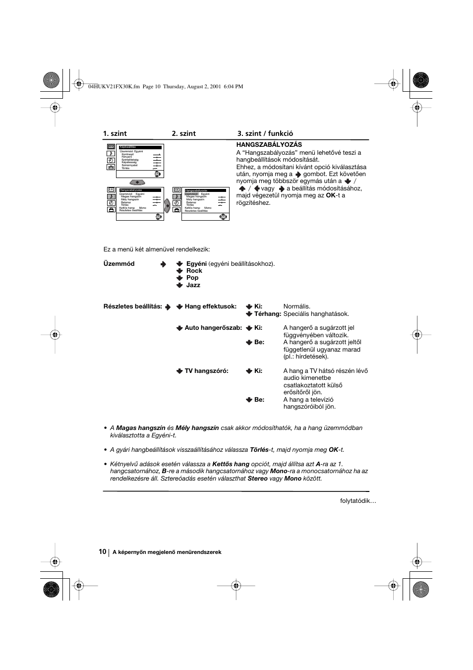 Szint 2. szint 3. szint / funkció | Sony KV-21FX30K User Manual | Page 66 / 135