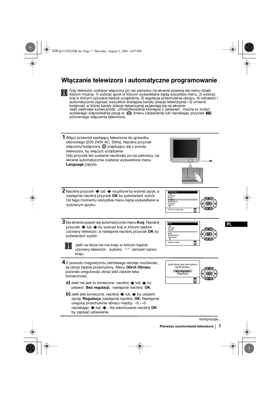 Włączanie telewizora i automatyczne programowanie | Sony KV-21FX30K User Manual | Page 82 / 135