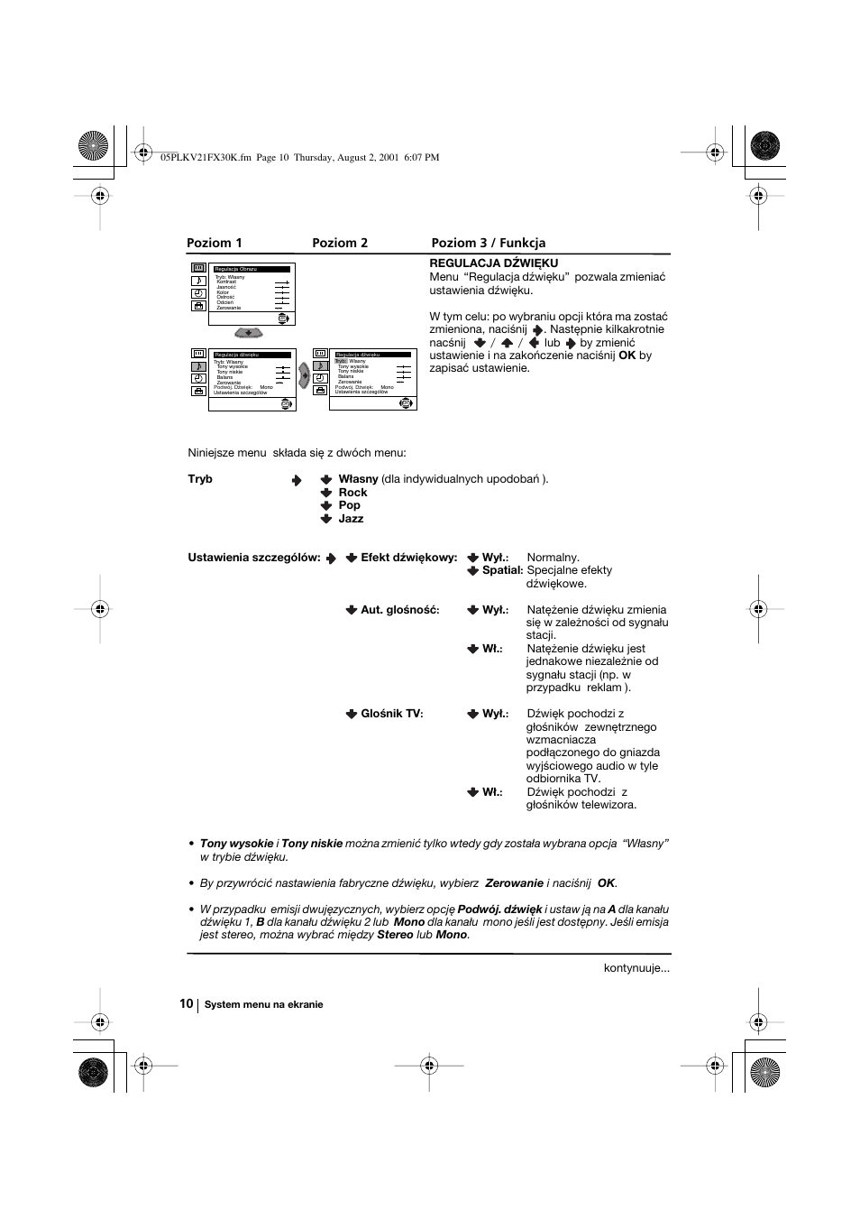 Poziom 1 poziom 2 poziom 3 / funkcja | Sony KV-21FX30K User Manual | Page 85 / 135