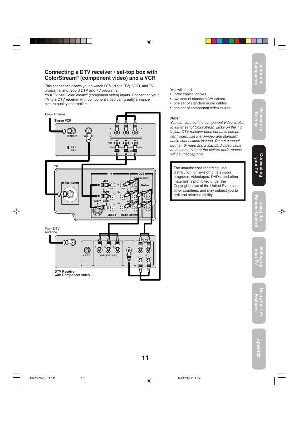 Component video) and a vcr | Toshiba 27DF46 User Manual | Page 11 / 76