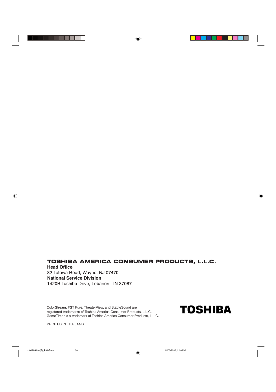 National service division | Toshiba 27DF46 User Manual | Page 38 / 76