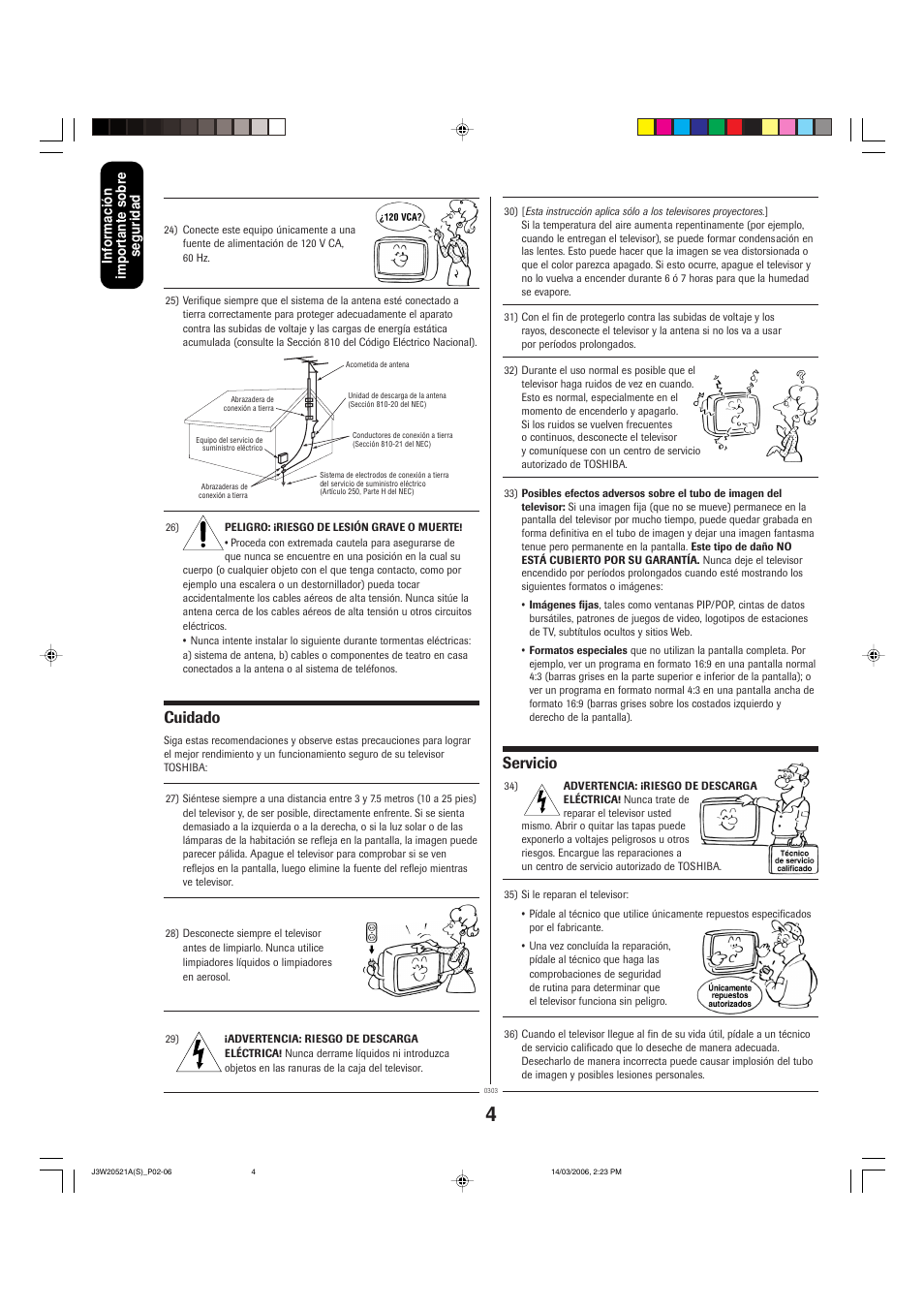 Servicio, Cuidado | Toshiba 27DF46 User Manual | Page 42 / 76