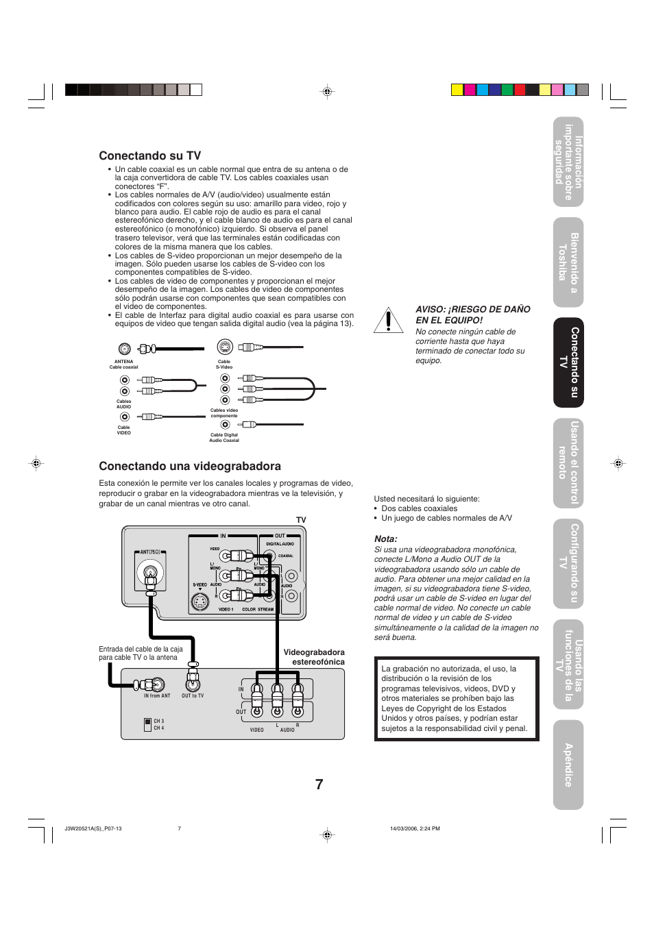 Conectando una videograbadora, Conectando su tv | Toshiba 27DF46 User Manual | Page 45 / 76