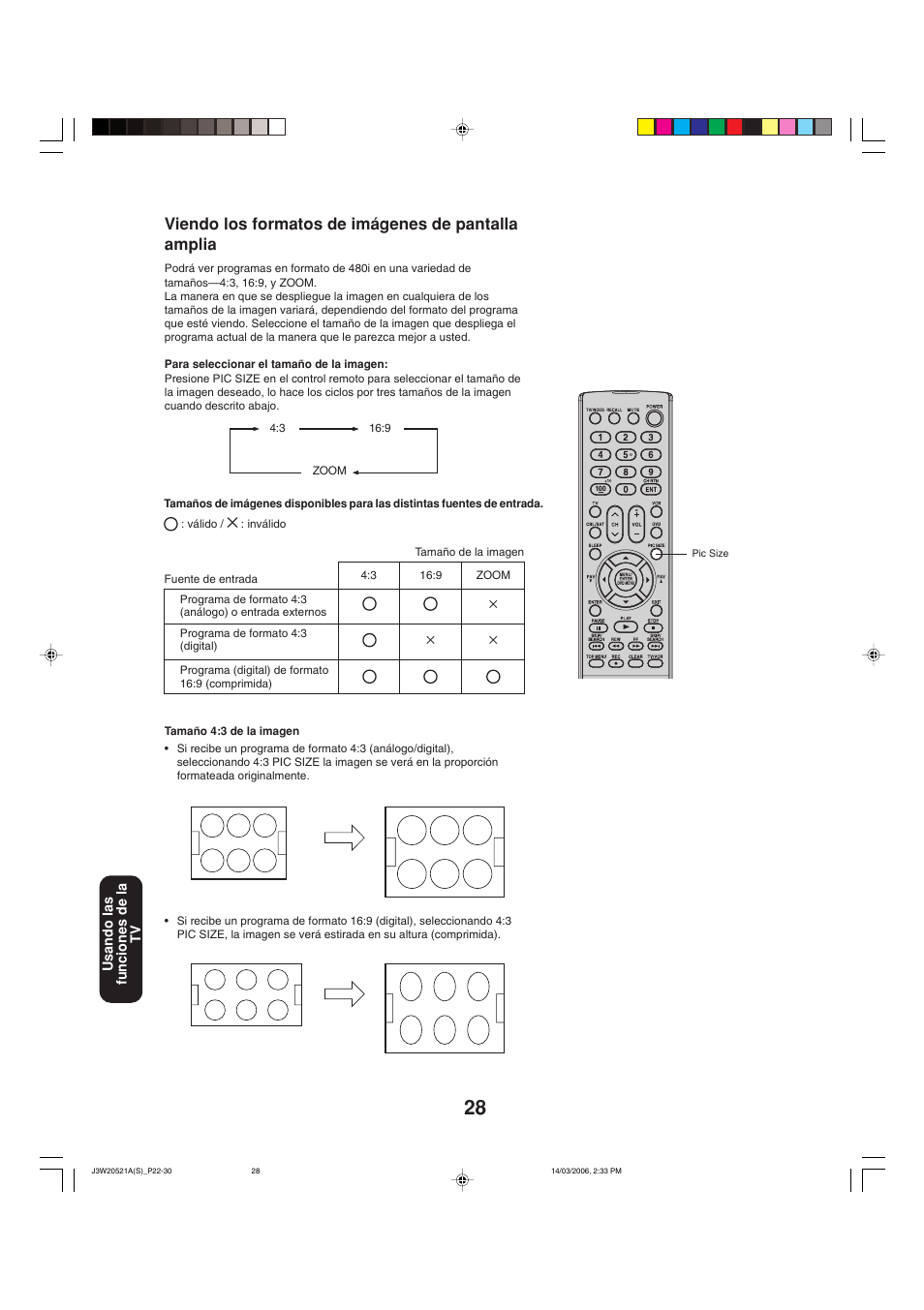 Viendo los formatos de imágenes de pantalla amplia | Toshiba 27DF46 User Manual | Page 66 / 76