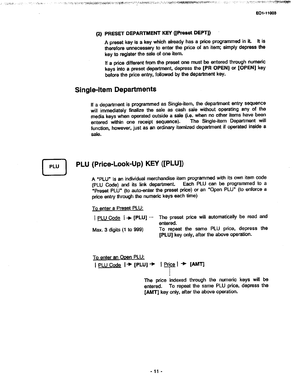 Single-item departments, Plu (price-look-up) key ([plu]) | Toshiba MA-216-100 SERIES User Manual | Page 14 / 84