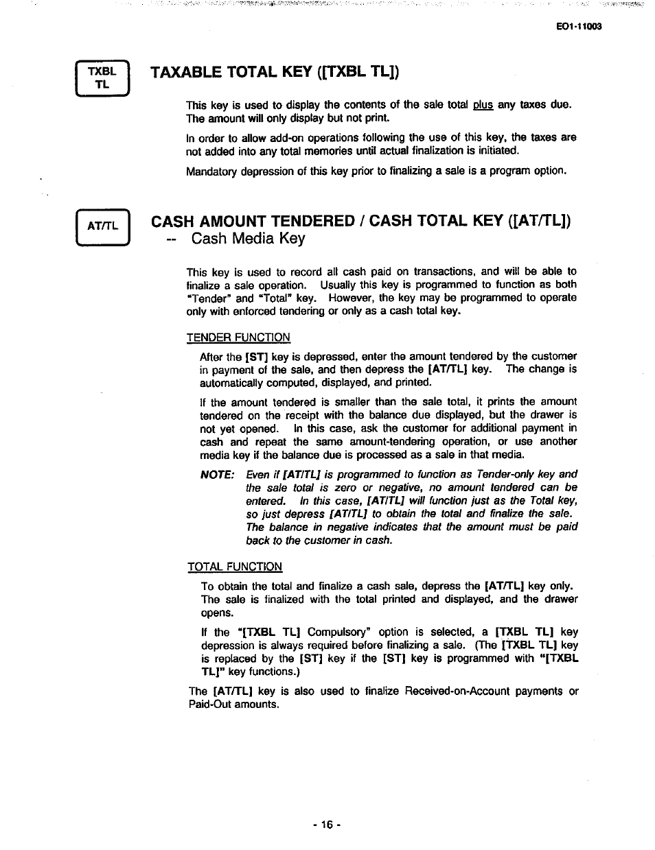 Taxable total key ([txbl tlj), J cash media key | Toshiba MA-216-100 SERIES User Manual | Page 19 / 84