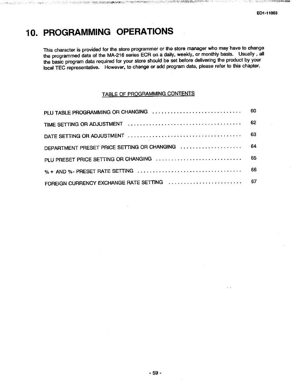 Programming operations | Toshiba MA-216-100 SERIES User Manual | Page 62 / 84