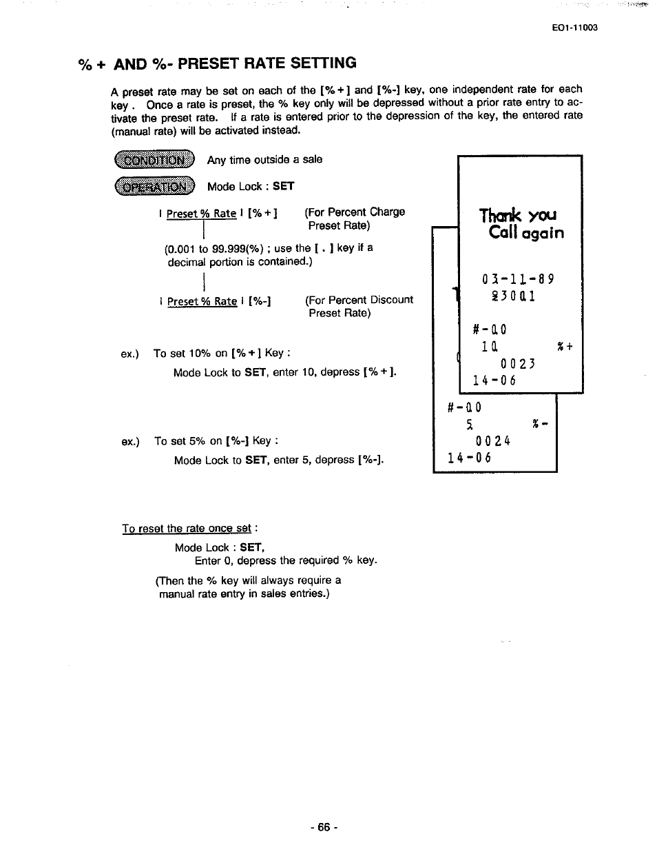 Thank you, I5oai, I 5 o a i | And %- preset rate setting | Toshiba MA-216-100 SERIES User Manual | Page 69 / 84