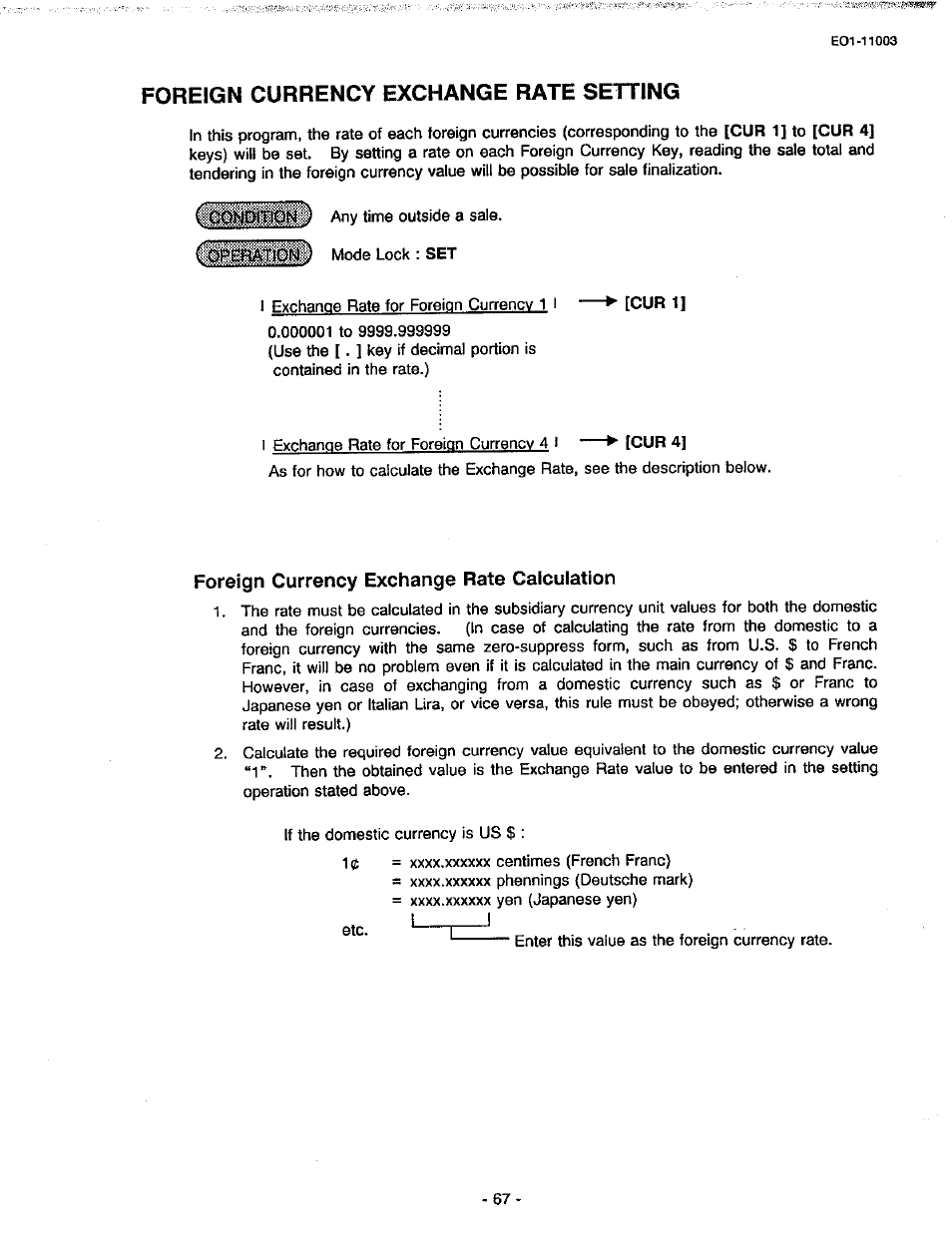 Foreign currency exchange rate setting, Foreign currency exchange rate calculation | Toshiba MA-216-100 SERIES User Manual | Page 70 / 84