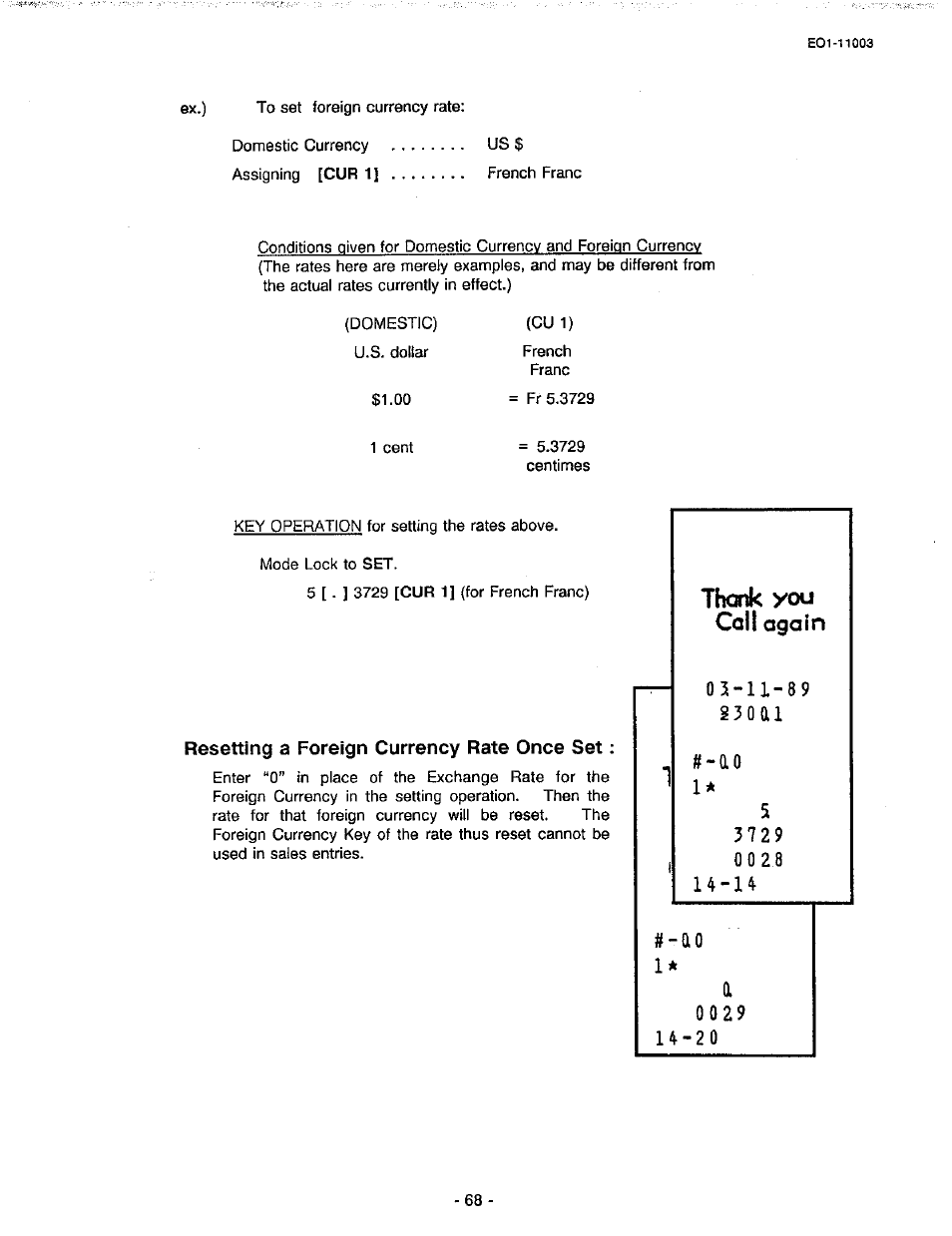 Thwik you call again, Resetting a foreign currency rate once set, S30ai | Toshiba MA-216-100 SERIES User Manual | Page 71 / 84