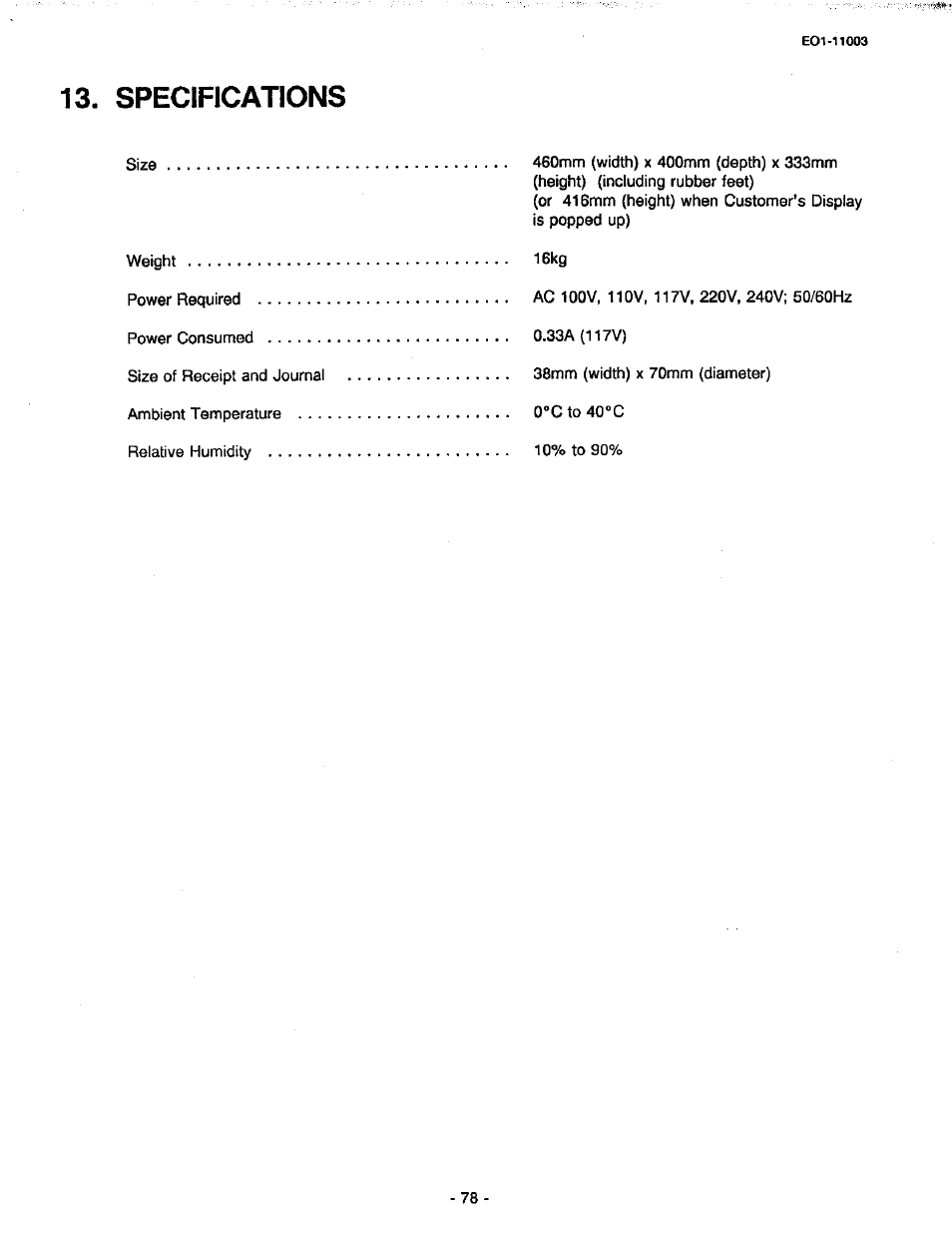 Specifications | Toshiba MA-216-100 SERIES User Manual | Page 81 / 84