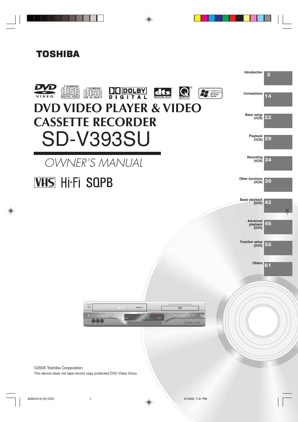 Toshiba CASSETTE RECORDER SD-V393SU User Manual | 68 pages