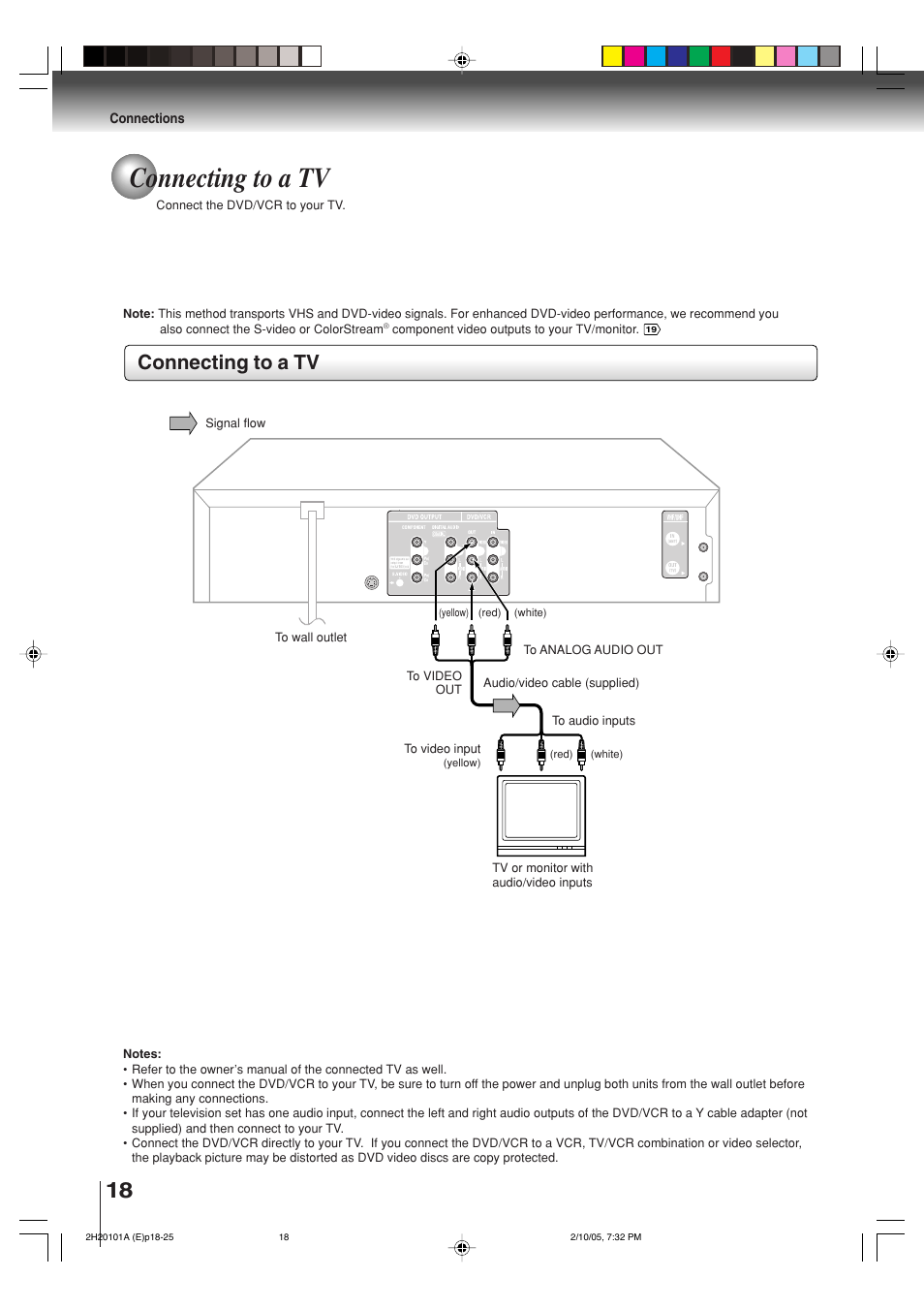 Connecting to a tv | Toshiba CASSETTE RECORDER SD-V393SU User Manual | Page 18 / 68