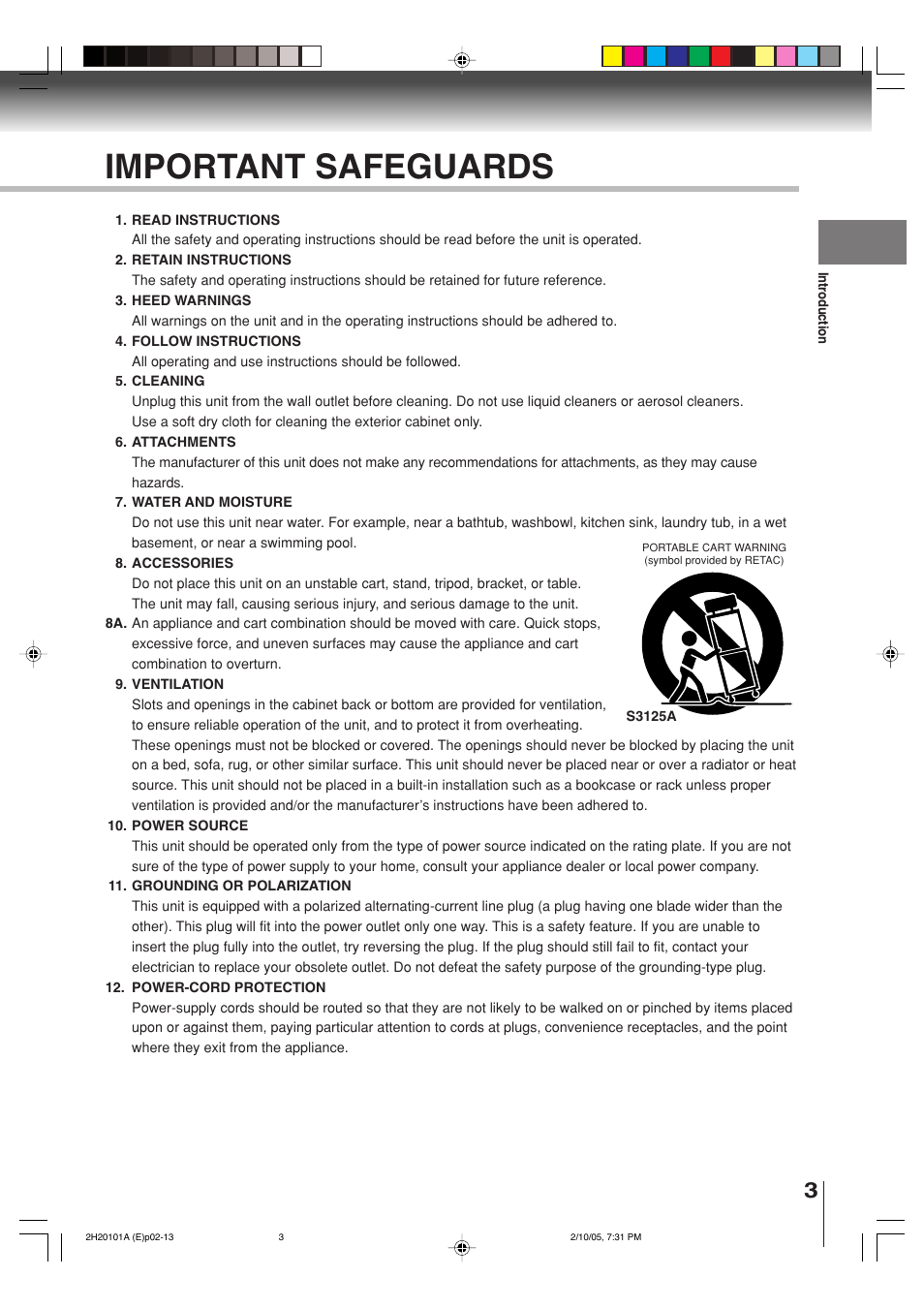 Important safeguards | Toshiba CASSETTE RECORDER SD-V393SU User Manual | Page 3 / 68