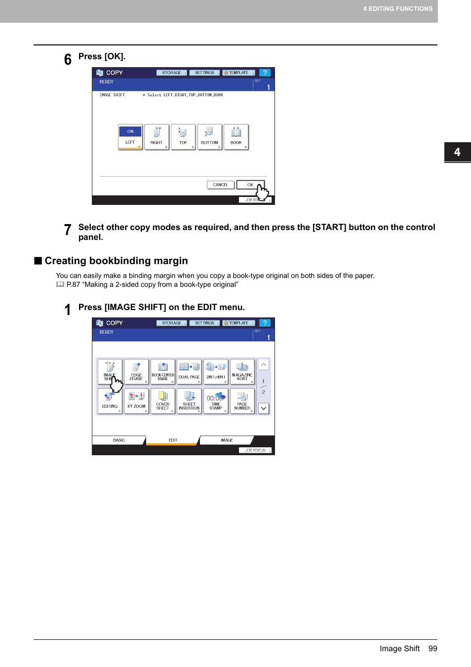 Creating bookbinding margin | Toshiba MULTIFUNCTIONAL DIGITAL COLOR SYSTEMS 6520C User Manual | Page 101 / 210