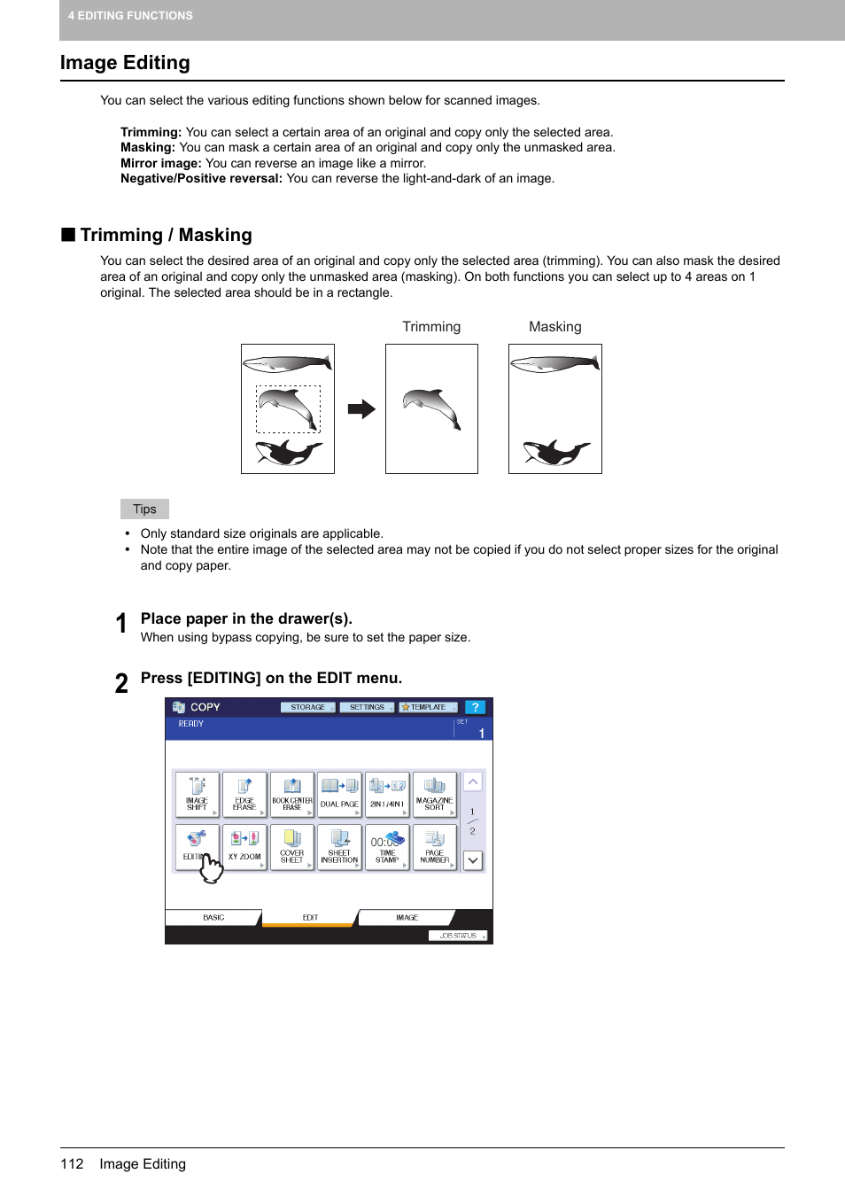 Image editing, Trimming / masking | Toshiba MULTIFUNCTIONAL DIGITAL COLOR SYSTEMS 6520C User Manual | Page 114 / 210