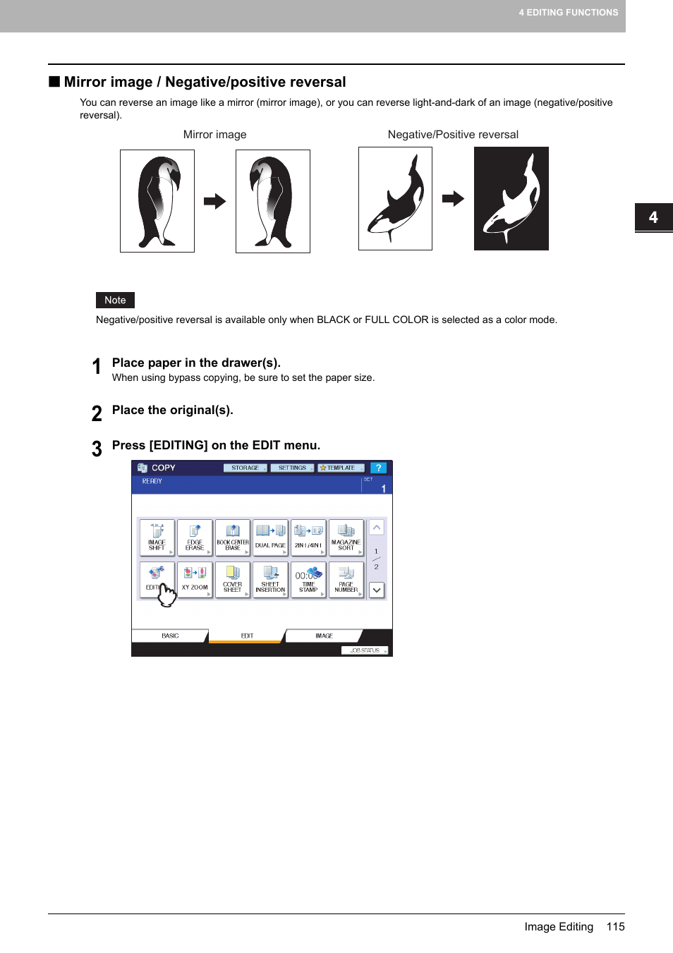 Mirror image / negative/positive reversal | Toshiba MULTIFUNCTIONAL DIGITAL COLOR SYSTEMS 6520C User Manual | Page 117 / 210