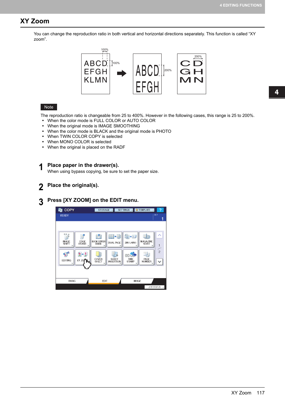 Xy zoom | Toshiba MULTIFUNCTIONAL DIGITAL COLOR SYSTEMS 6520C User Manual | Page 119 / 210